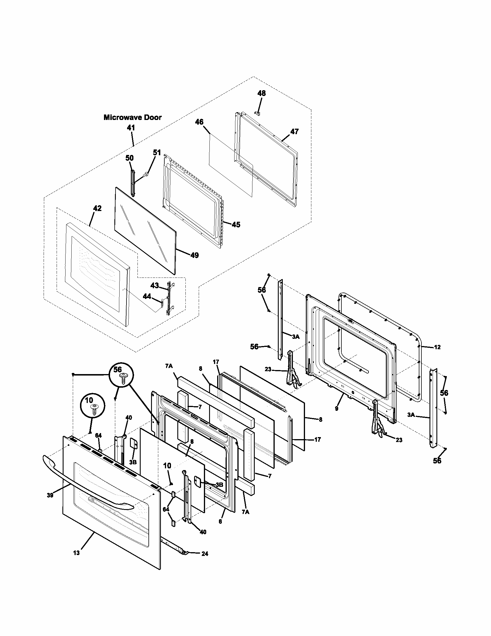 Doors Diagram and Parts List for 79047853400  Kenmore Microwave