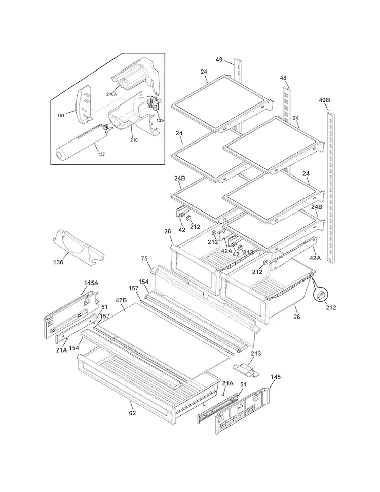 Shelves Diagram and Parts List for FPHN2899LF7  Frigidaire Refrigerator