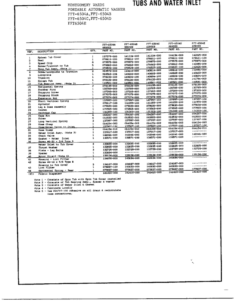 Tubs And Water Inlet Page 2 Diagram and Parts List for 6504E  Frigidaire Washer