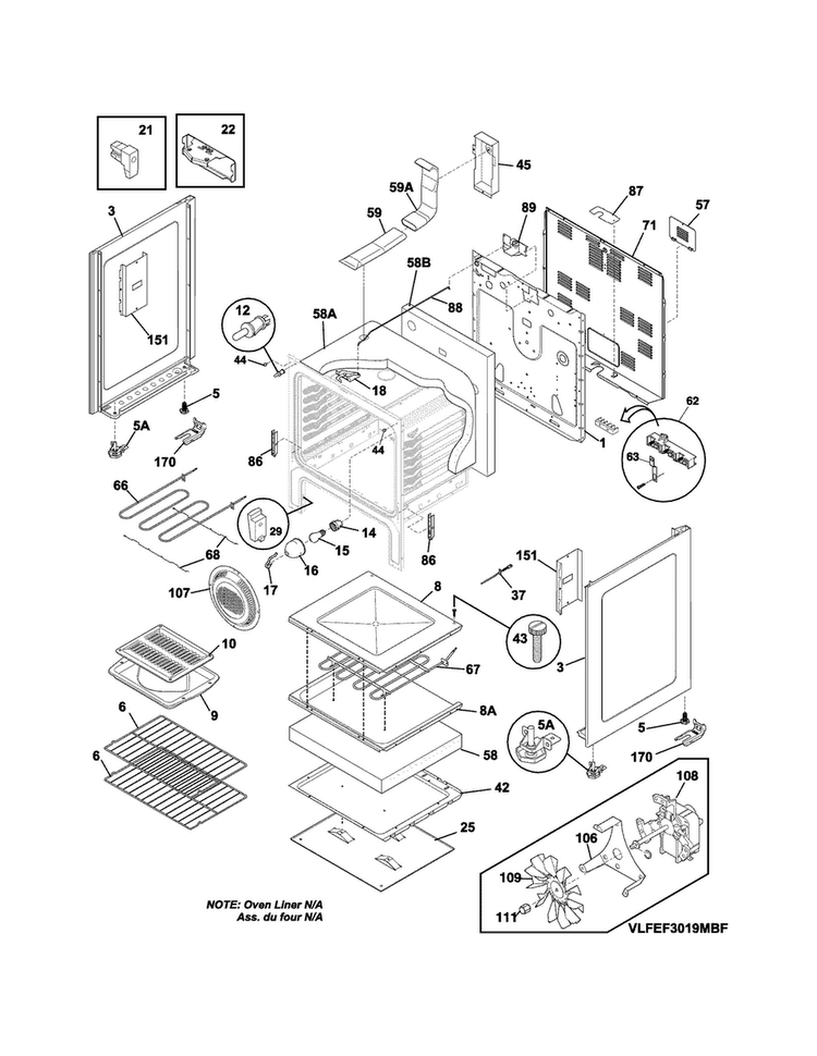 Body Diagram and Parts List for FFEF3019MSF  Frigidaire Range