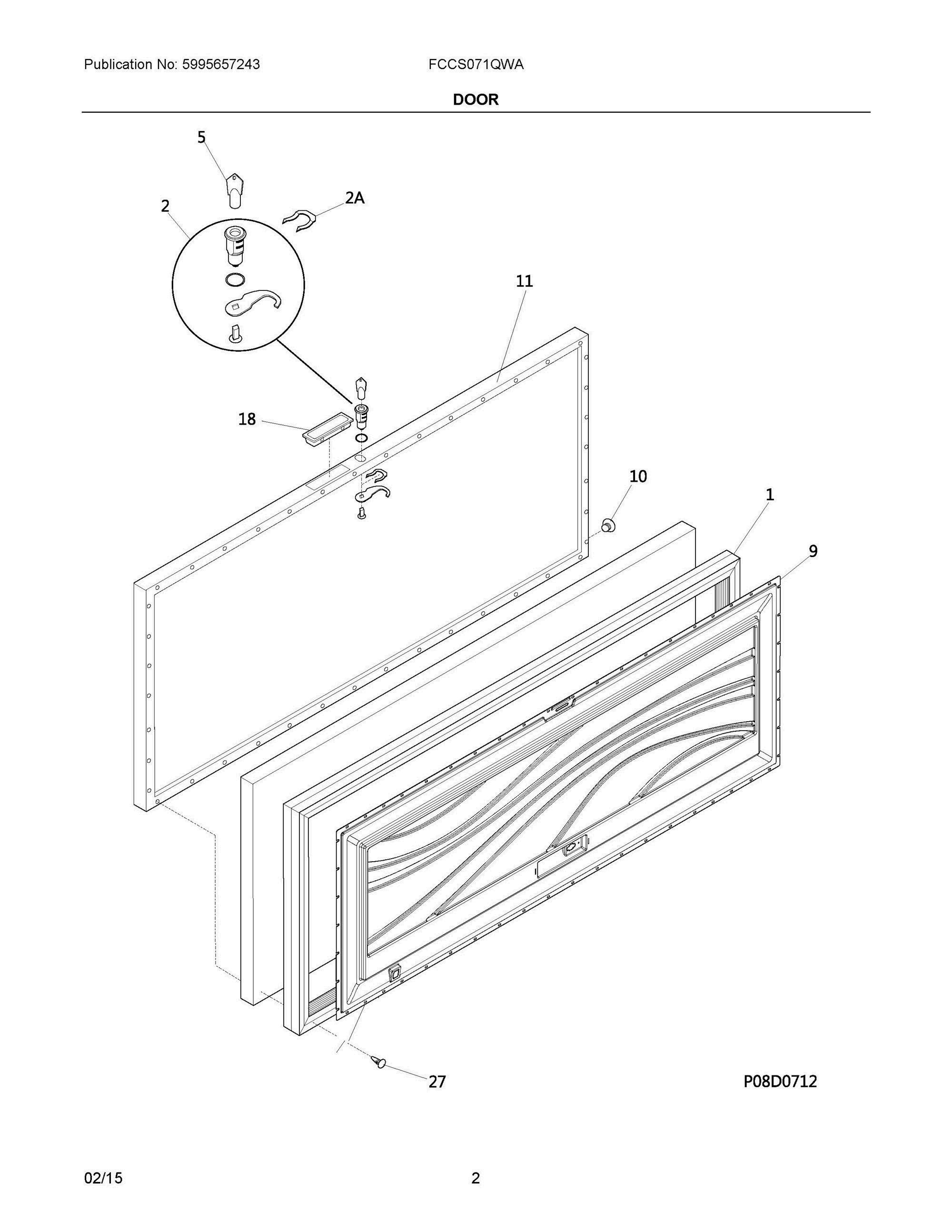 02 - DOOR Diagram and Parts List for FCCS071QWA  Frigidaire Freezer
