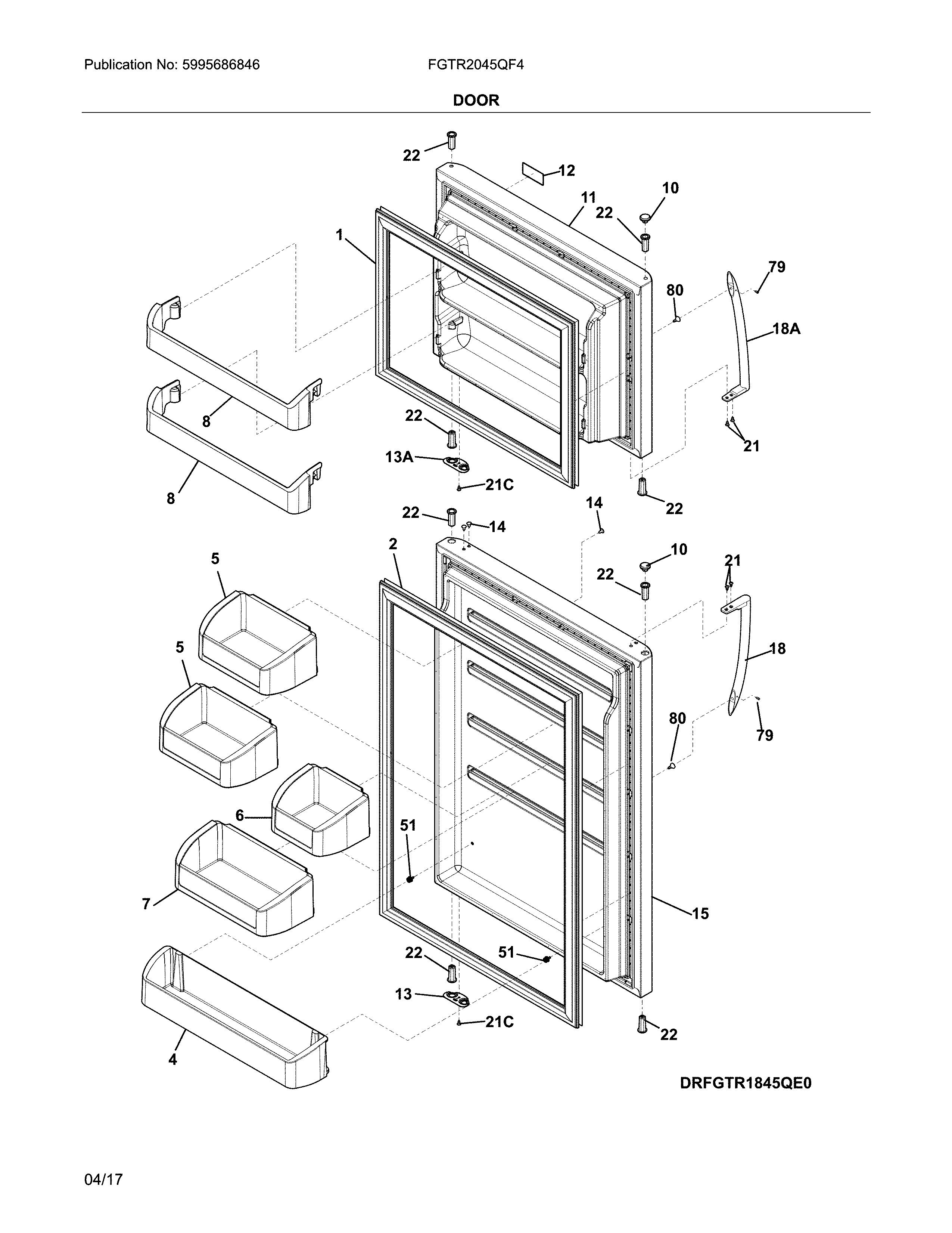 Door Diagram and Parts List for FGTR2045QF4  Frigidaire Refrigerator