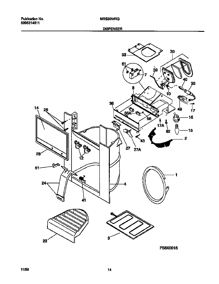 ICE DISPENSER Diagram and Parts List for MRS20WRGD1  Frigidaire Refrigerator