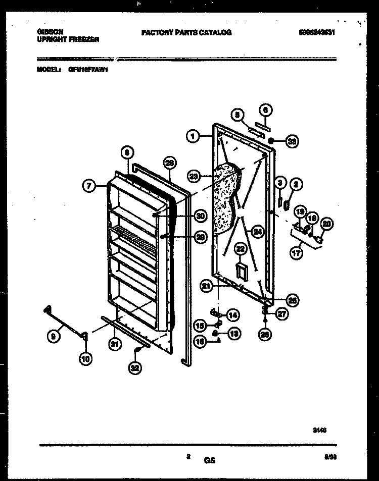 DOOR PARTS Diagram and Parts List for GFU16F7AW1  Gibson Freezer