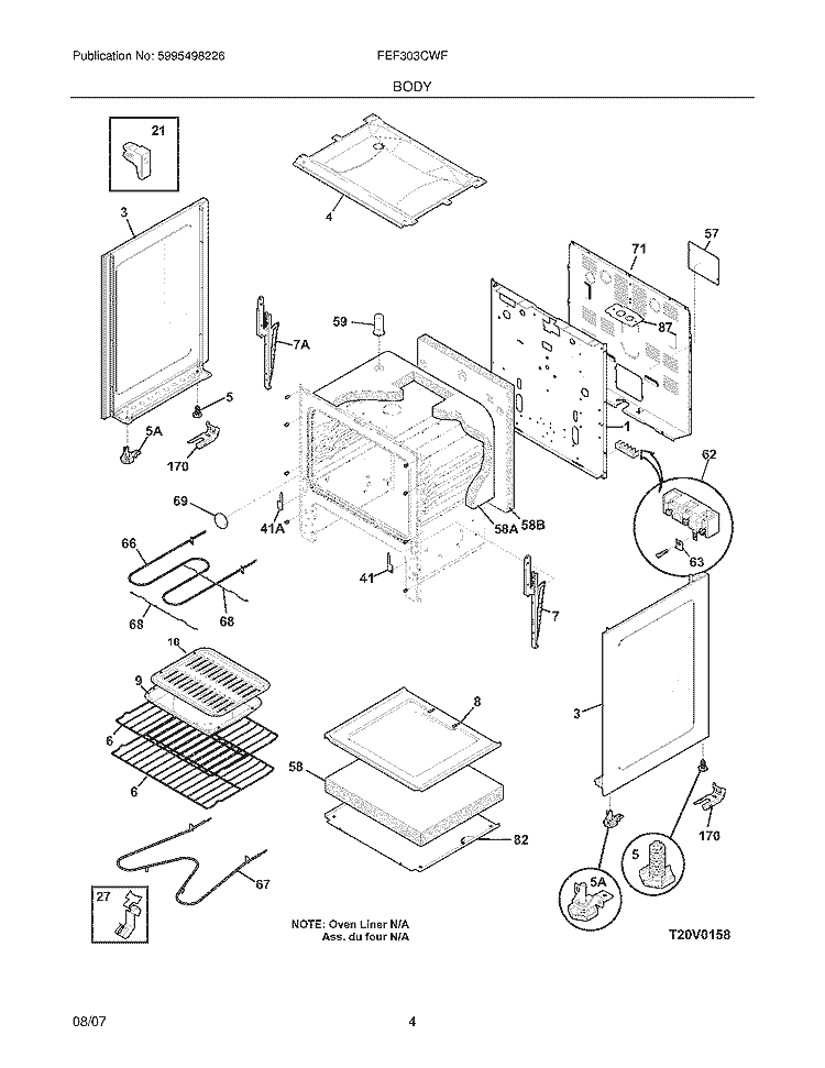 BODY Diagram and Parts List for FEF303CWF  Frigidaire Range