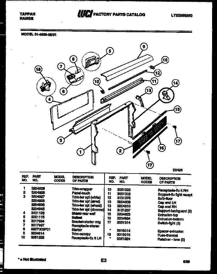 BACKGUARD Diagram and Parts List for 31-4999-66-01  Tappan Range