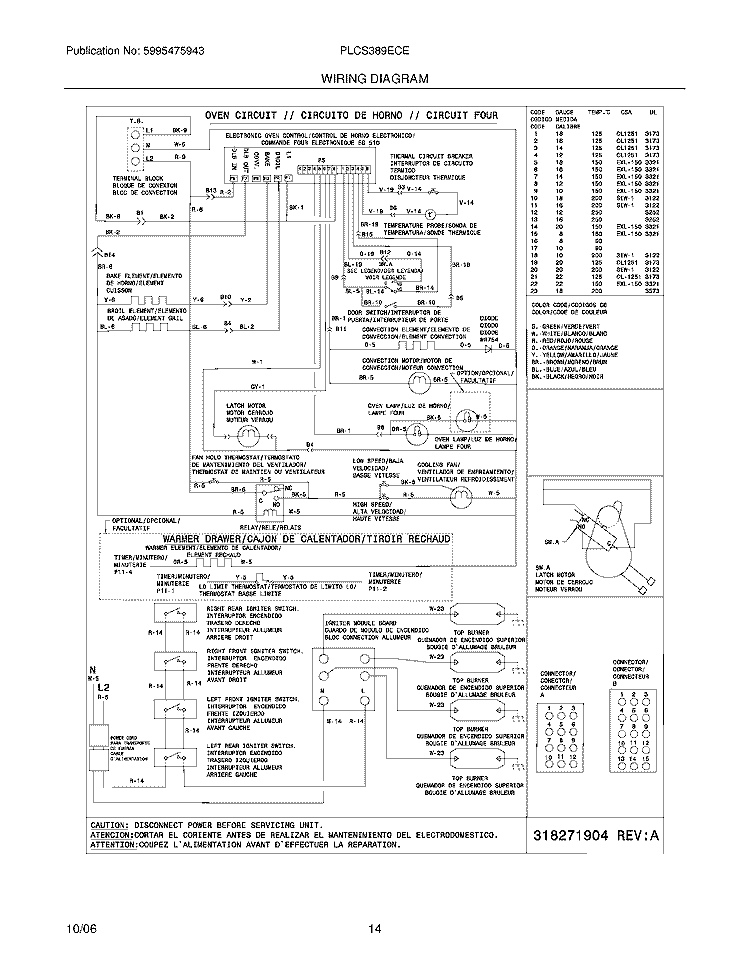 WIRING DIAGRAM Diagram and Parts List for PLCS389ECE  Frigidaire Range
