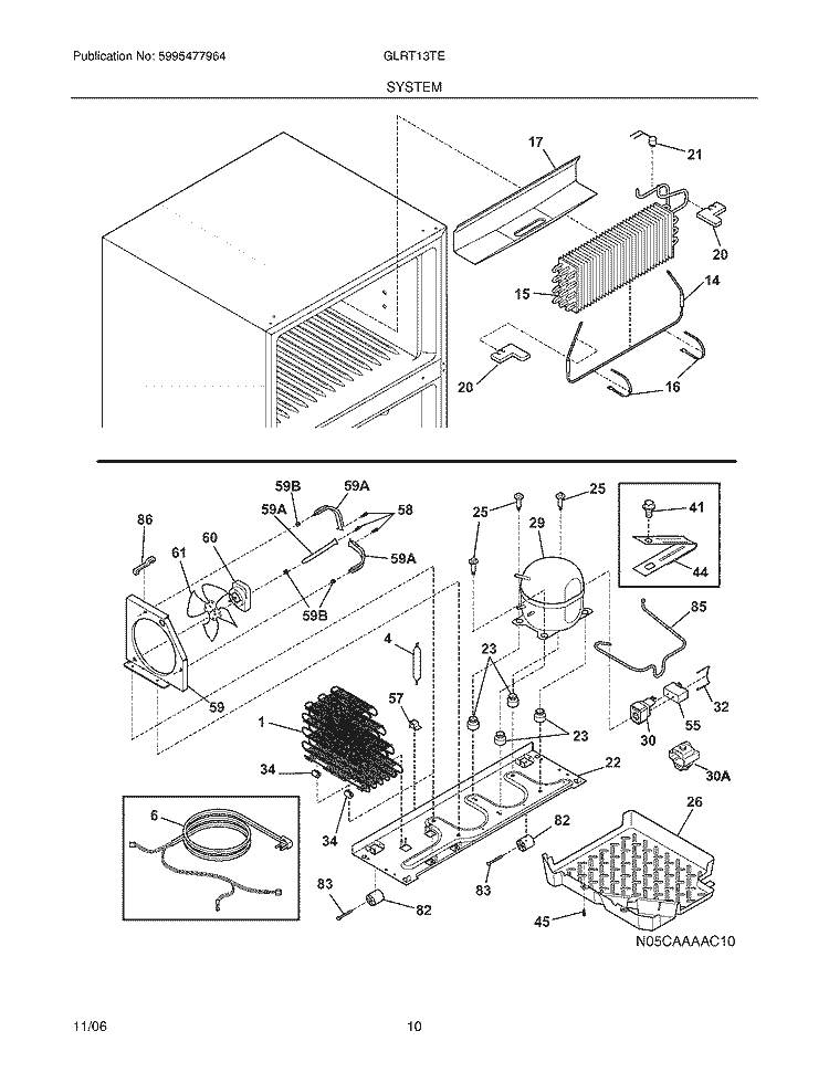 SYSTEM Diagram and Parts List for GLRT13TEB5  Frigidaire Refrigerator