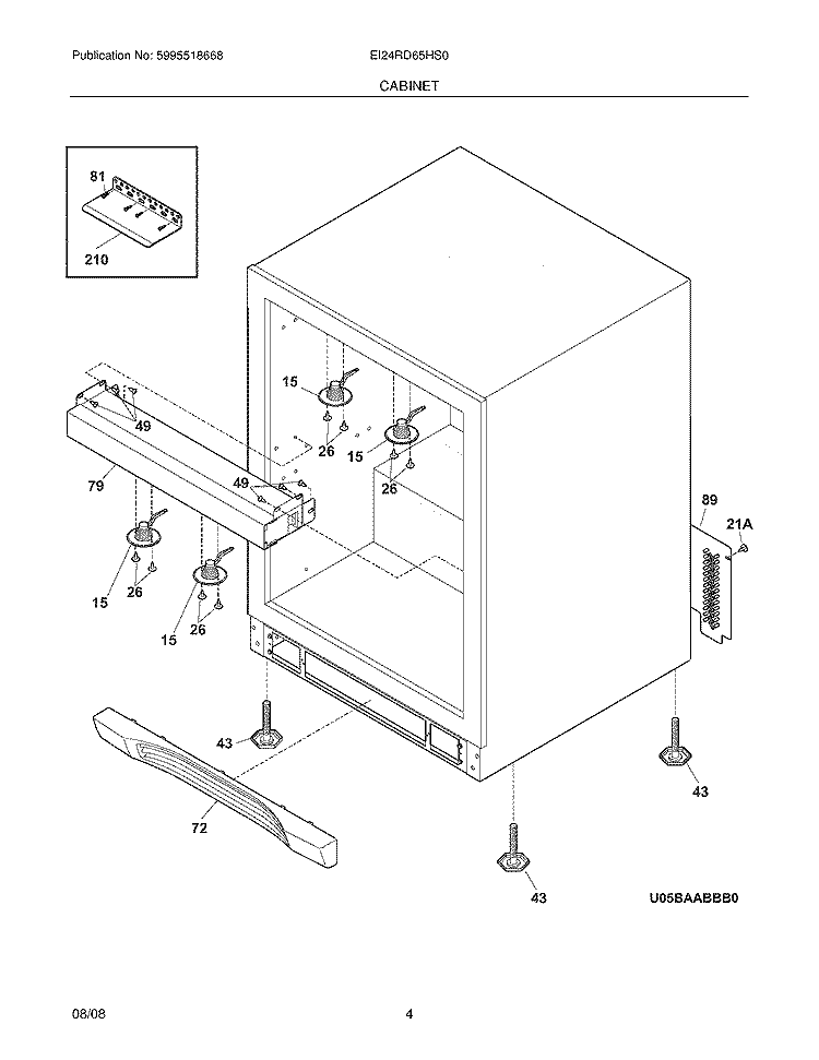 CABINET Diagram and Parts List for EI24RD65HS0  Electrolux Refrigerator