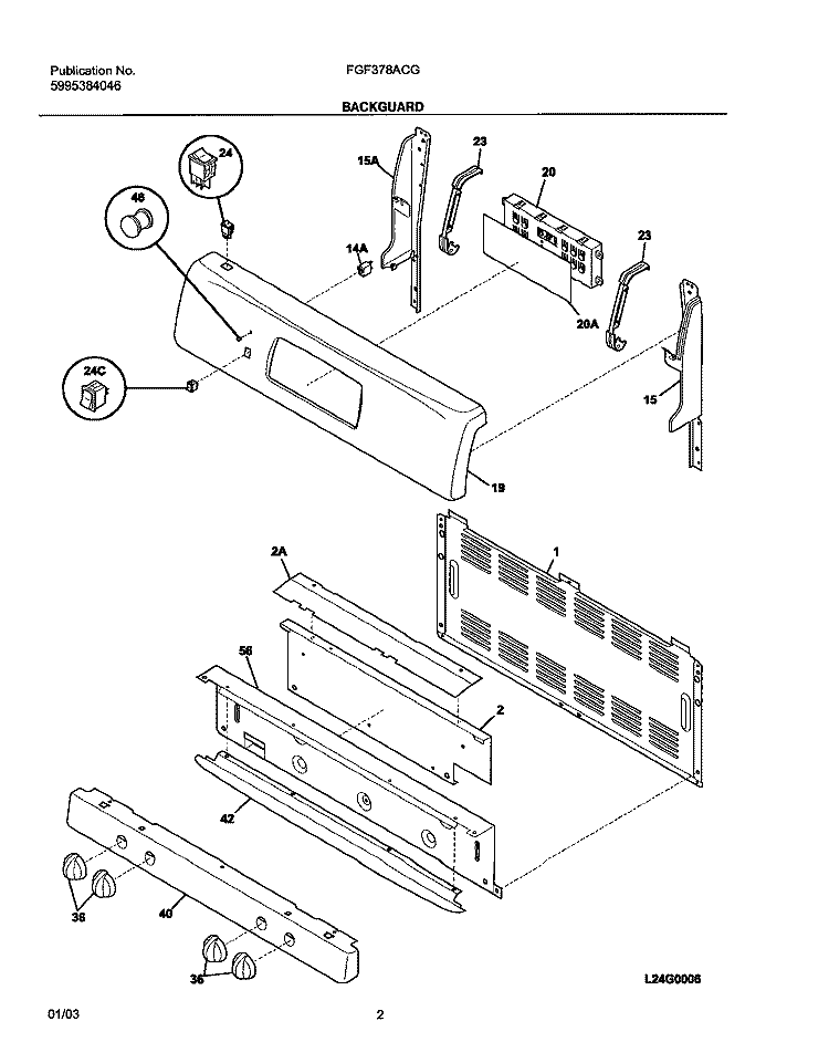 BACKGUARD Diagram and Parts List for FGF378ACG  Frigidaire Range