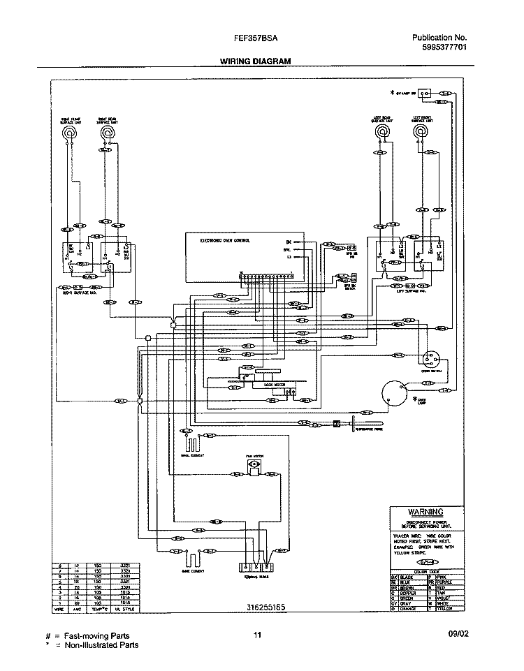 WIRING DIAGRAM Diagram and Parts List for FEF357BSA  Frigidaire Range