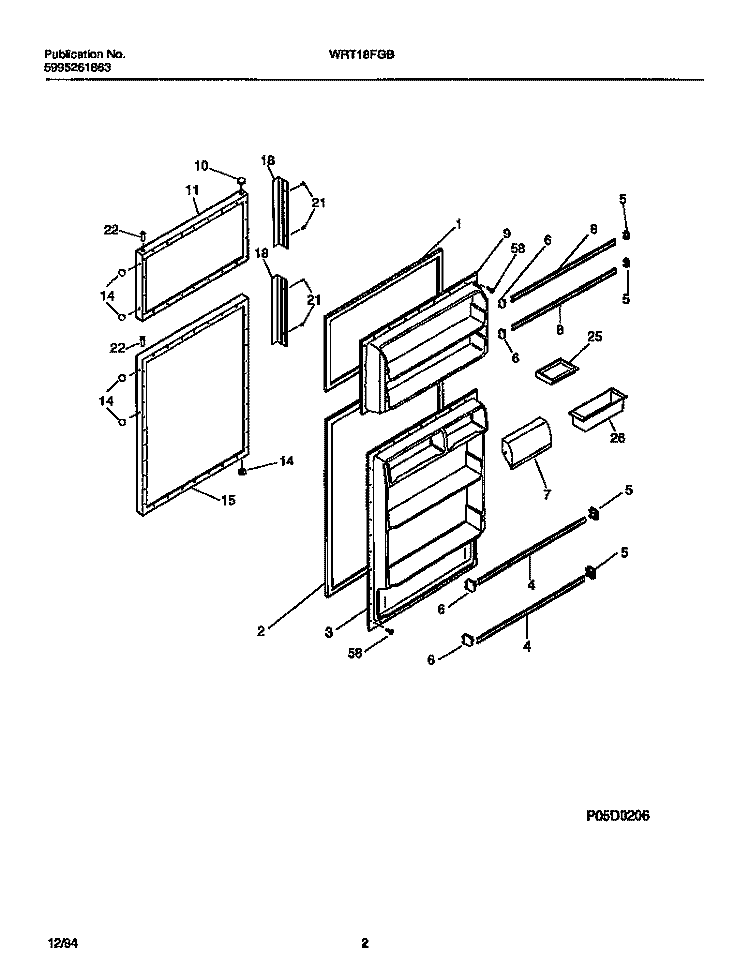 DOOR Diagram and Parts List for WRT18FGBW1  Frigidaire Refrigerator