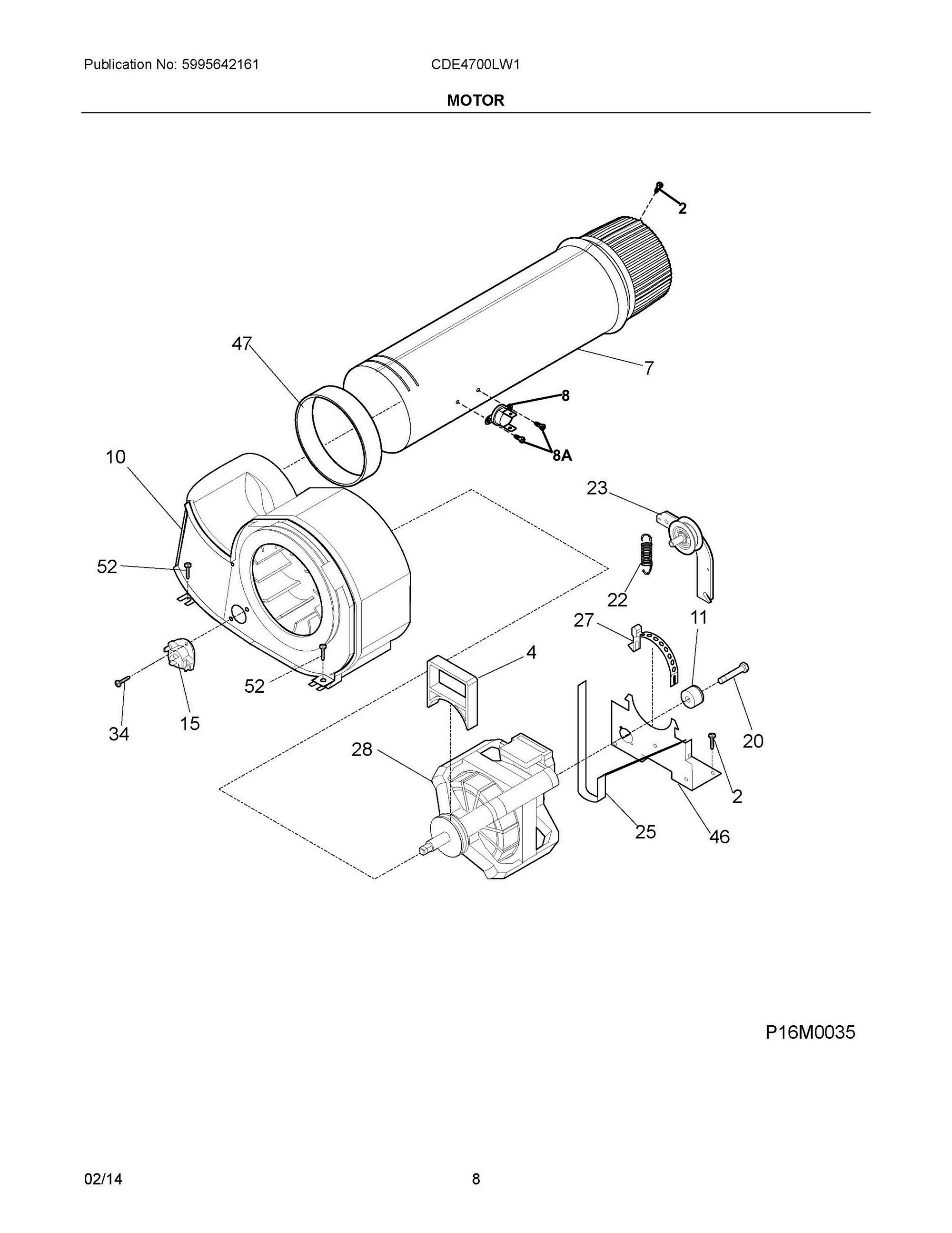 05 - MOTOR Diagram and Parts List for CDE4700LW1  Frigidaire Dryer