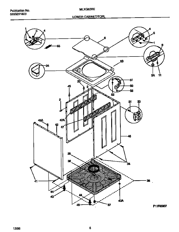 LOWER CABINET / TOP Diagram and Parts List for MLXG62REW1  Frigidaire Washer Dryer Combo