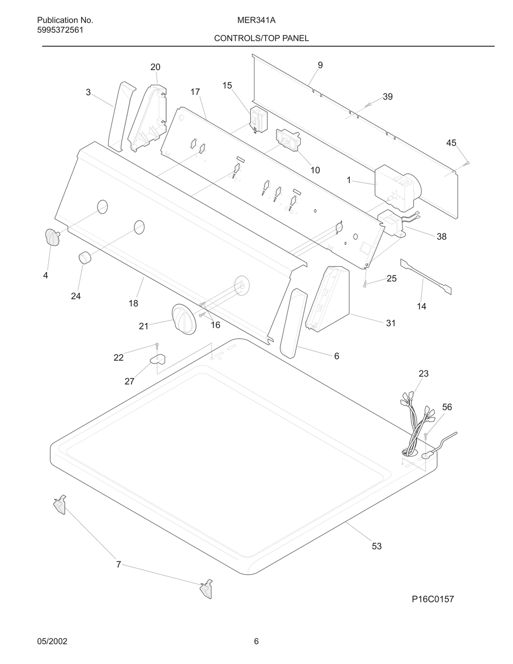 Controls/Top Panel Diagram and Parts List for MER341AQ1  Frigidaire Dryer