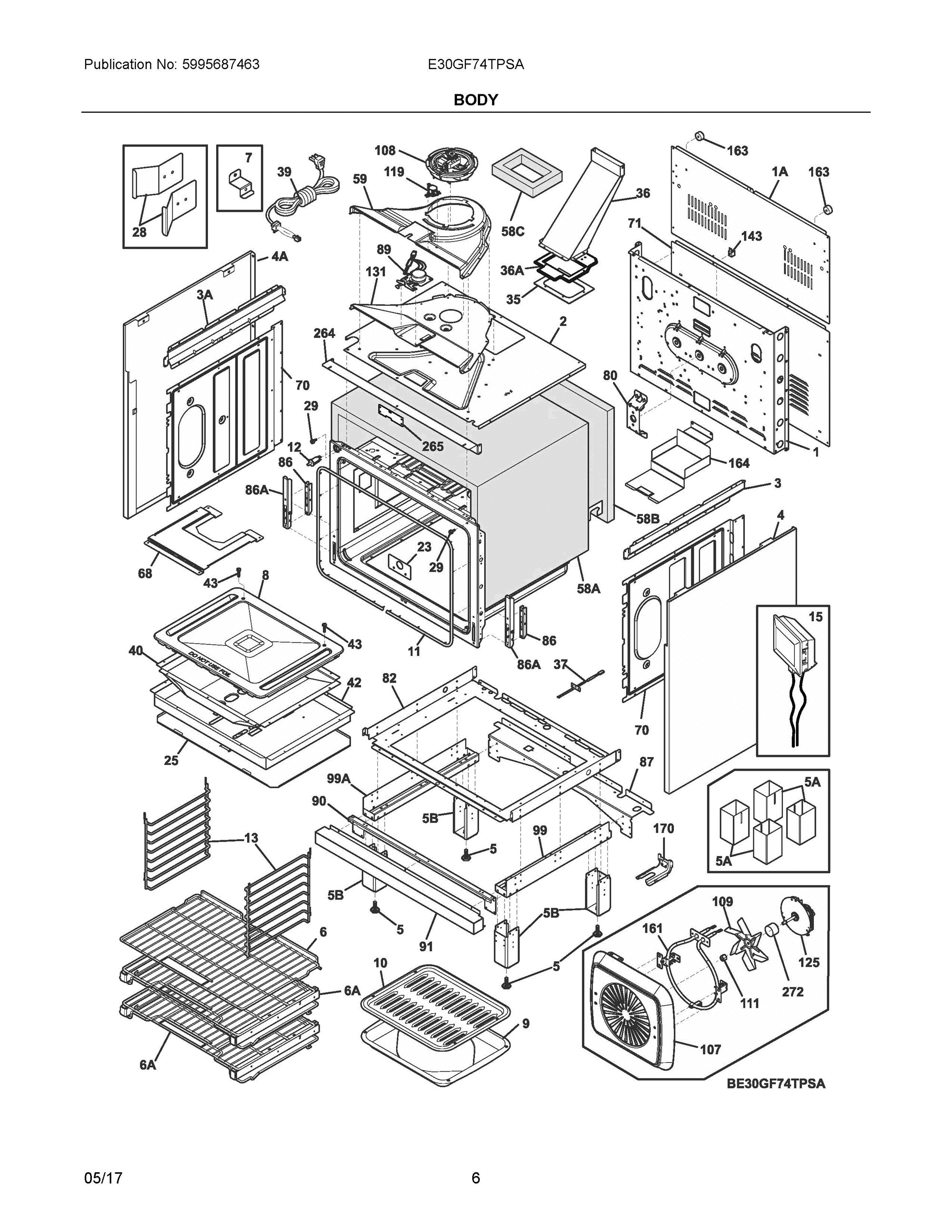 04 - BODY Diagram and Parts List for E30GF74TPSA  Frigidaire Range