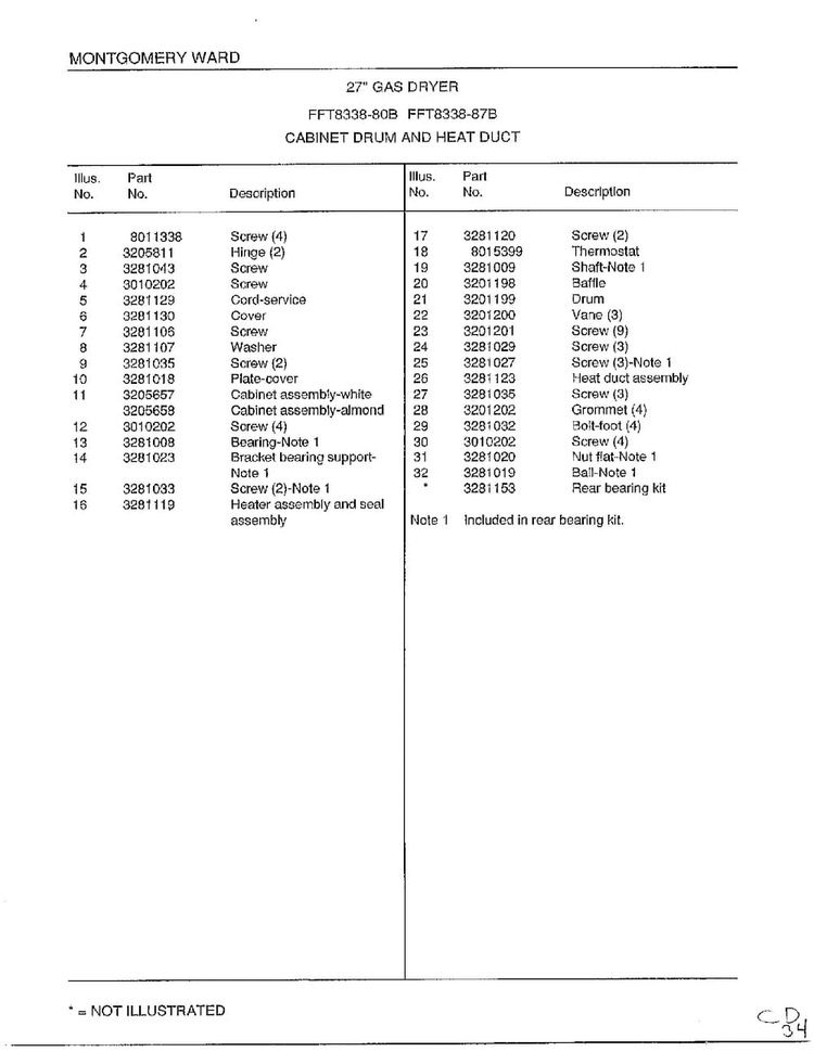 Cabinet Drum And Heat Duct Page 2 Diagram and Parts List for 8338B  Frigidaire Dryer