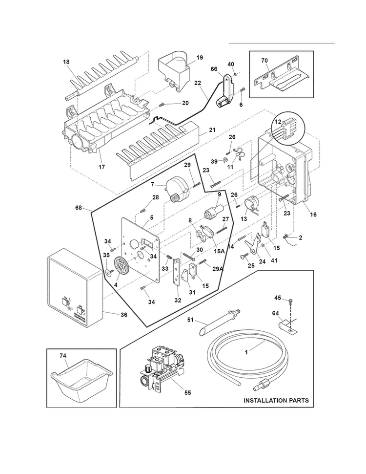 Freezer Ice Maker Diagram and Parts List for EI23BC65KS3  Electrolux Refrigerator