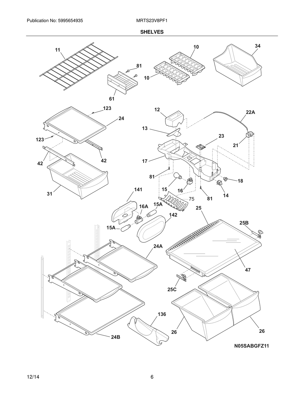 Shelves Diagram and Parts List for MRTS23V8PF1  Frigidaire Refrigerator