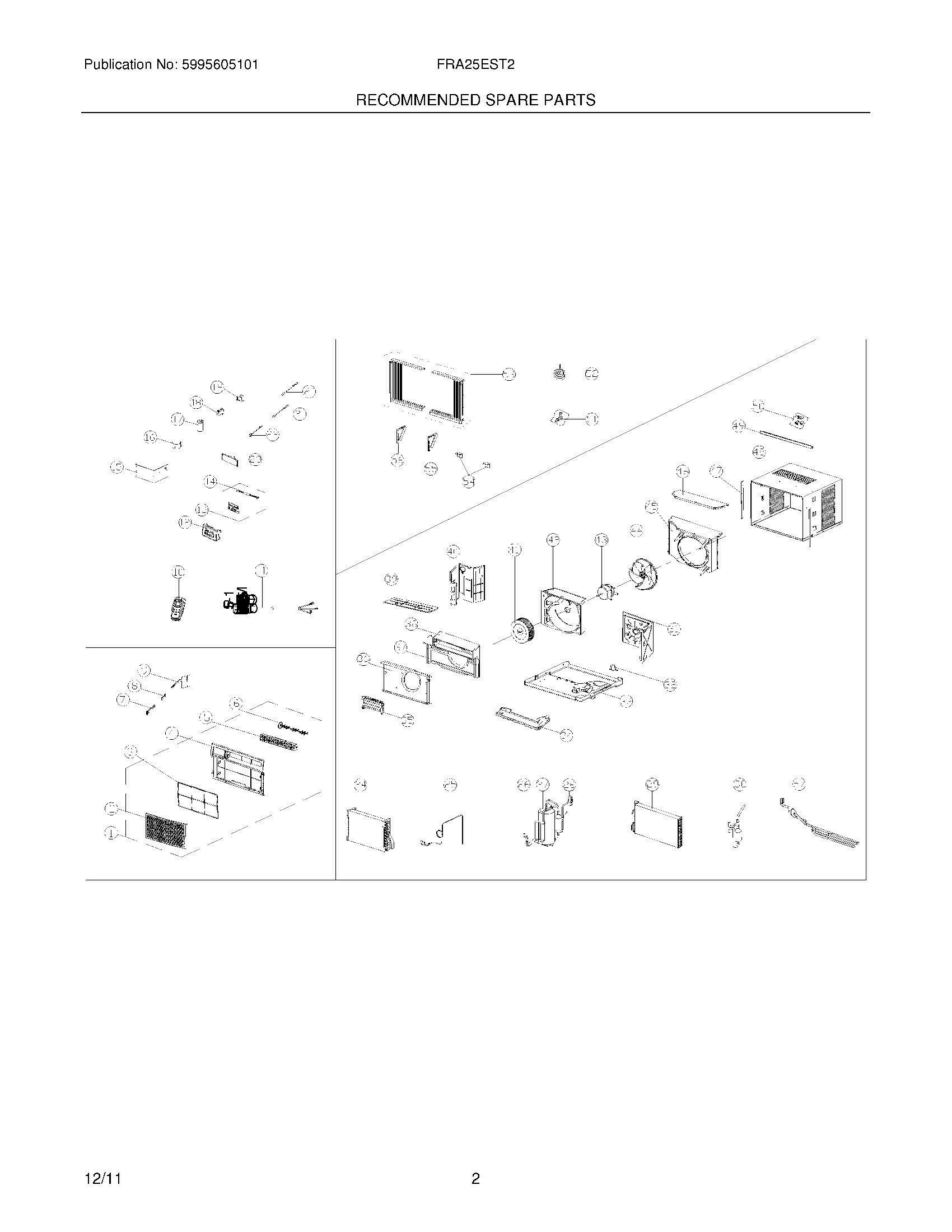 03 - RECOMMENDED SPARE PARTS Diagram and Parts List for FRA25EST211  Frigidaire Air Conditioner