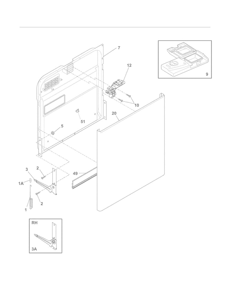 Door Diagram and Parts List for WWBD2400HW4B  Westinghouse Dishwasher