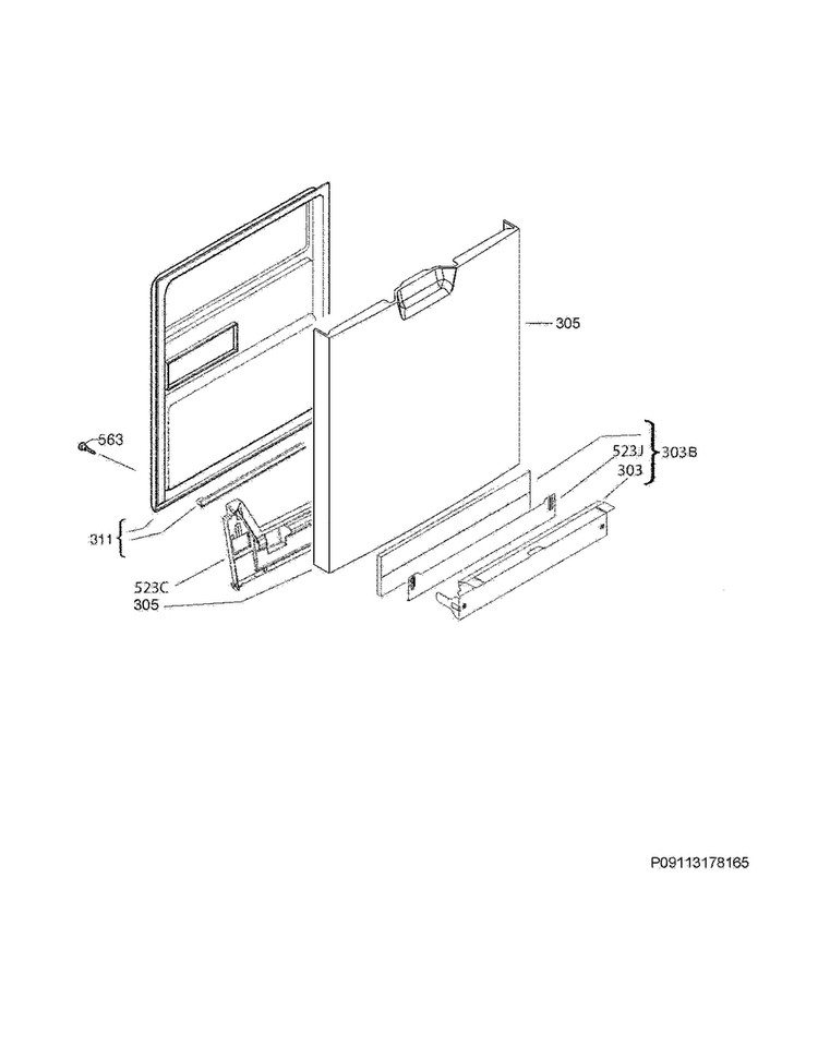 Door Diagram and Parts List for FGCD2456QW0B  Frigidaire Dishwasher