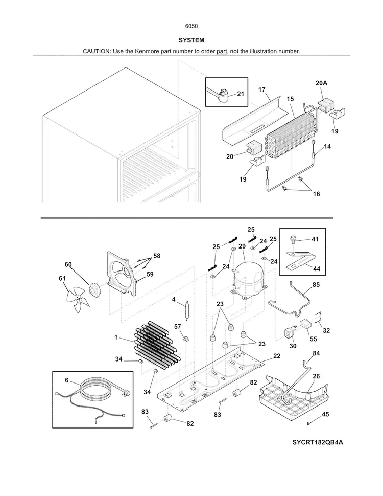 System Diagram and Parts List for 25360505611  Kenmore Refrigerator