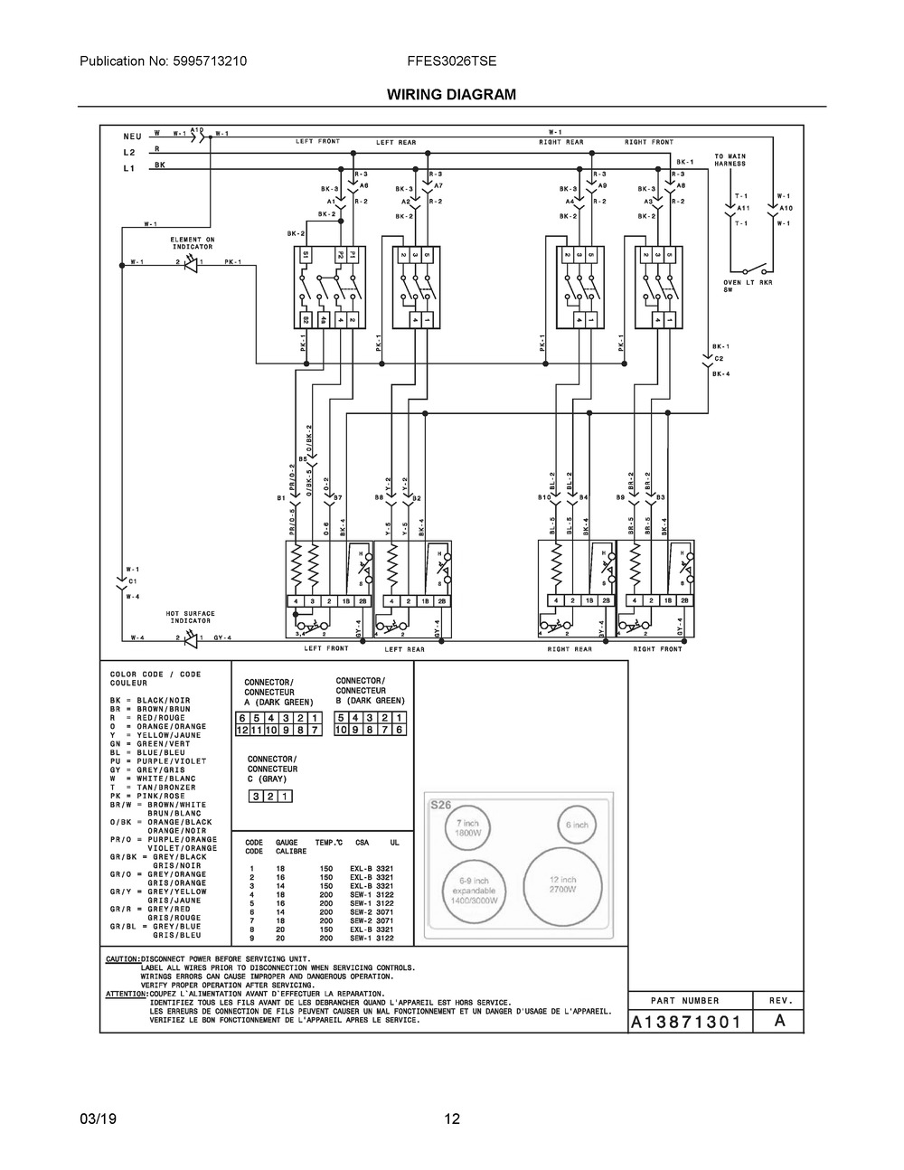 Wiring Diagram Diagram and Parts List for FFES3026TSE  Frigidaire Range