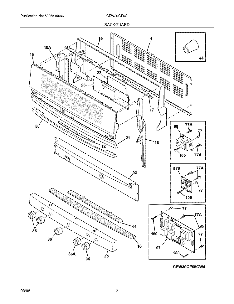 BACKGUARD Diagram and Parts List for CEW30GF6GWA  Electrolux Range