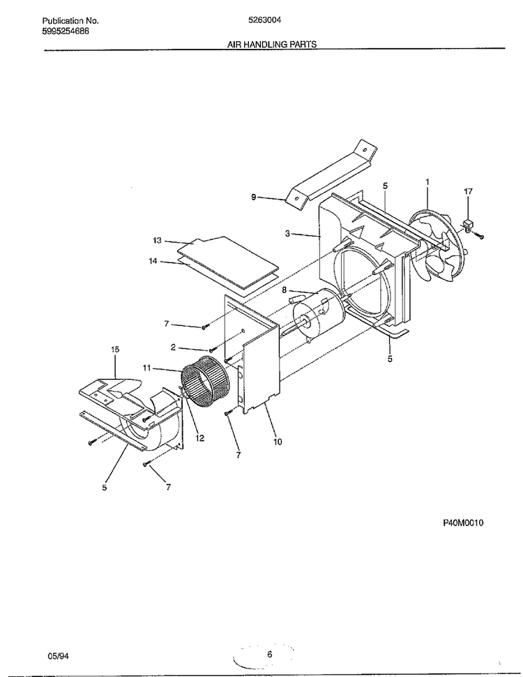 Air Handling Parts Diagram and Parts List for 5263004B  Frigidaire Air Conditioner
