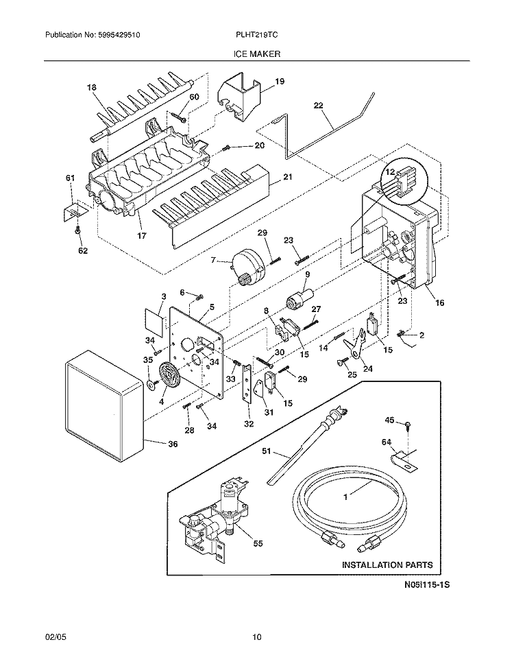 ICE MAKER Diagram and Parts List for PLHT219TCBP  Frigidaire Refrigerator