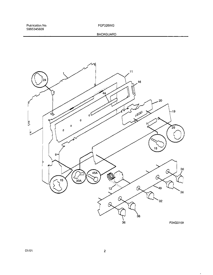 BACKGUARD Diagram and Parts List for FGF326WGTH  Frigidaire Range