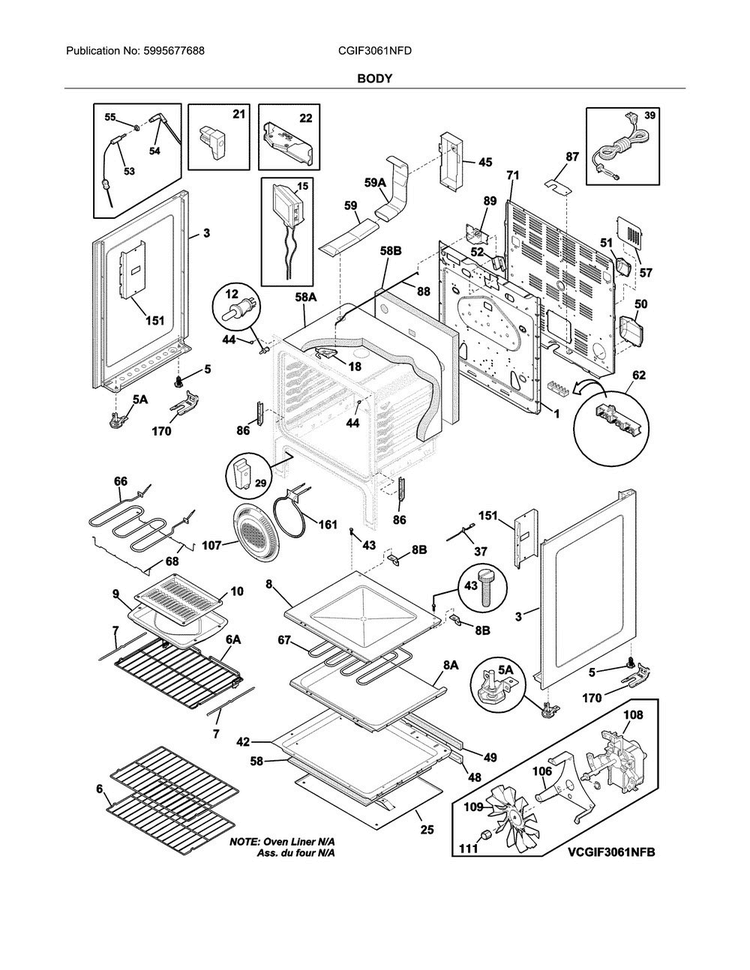 Body Diagram and Parts List for CGIF3061NFD  Frigidaire Range
