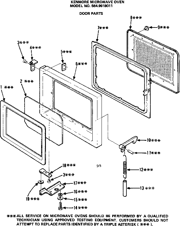Door Parts Diagram and Parts List for 5649918011  Kenmore Microwave