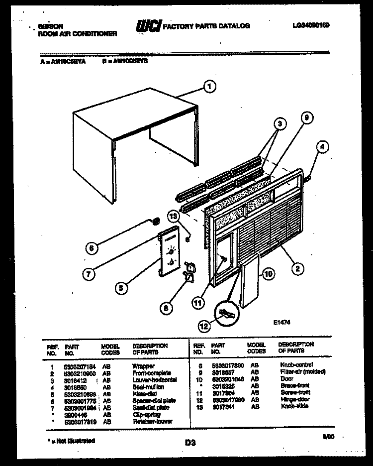 CABINET PARTS Diagram and Parts List for AM10C5EYA  Gibson Air Conditioner