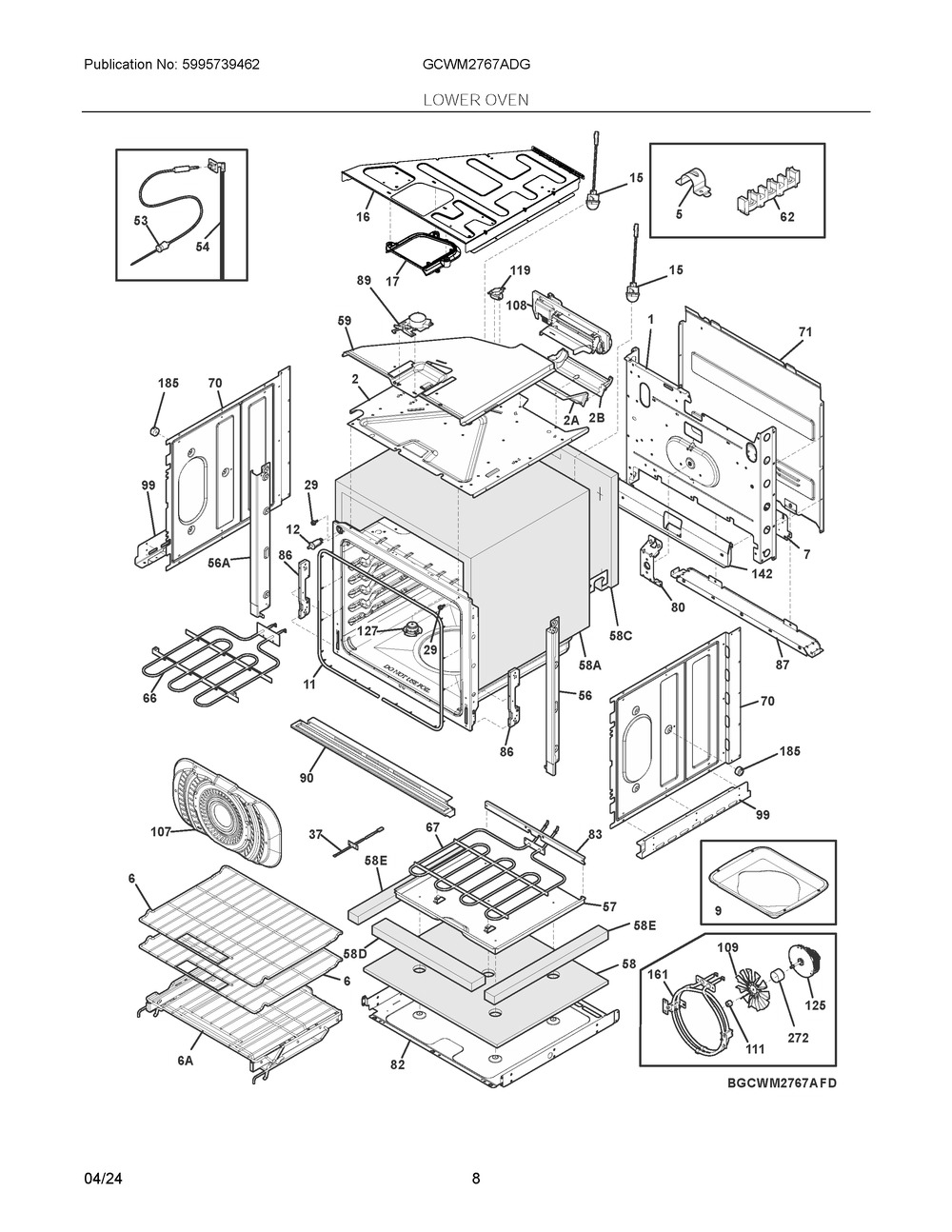 Lower Oven Diagram and Parts List for GCWM2767ADG  Frigidaire Microwave Oven Combo