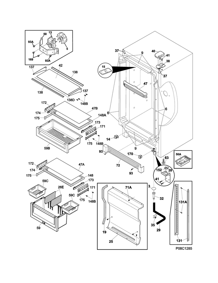 Cabinet Diagram and Parts List for EI32AR80QSB  Electrolux Refrigerator