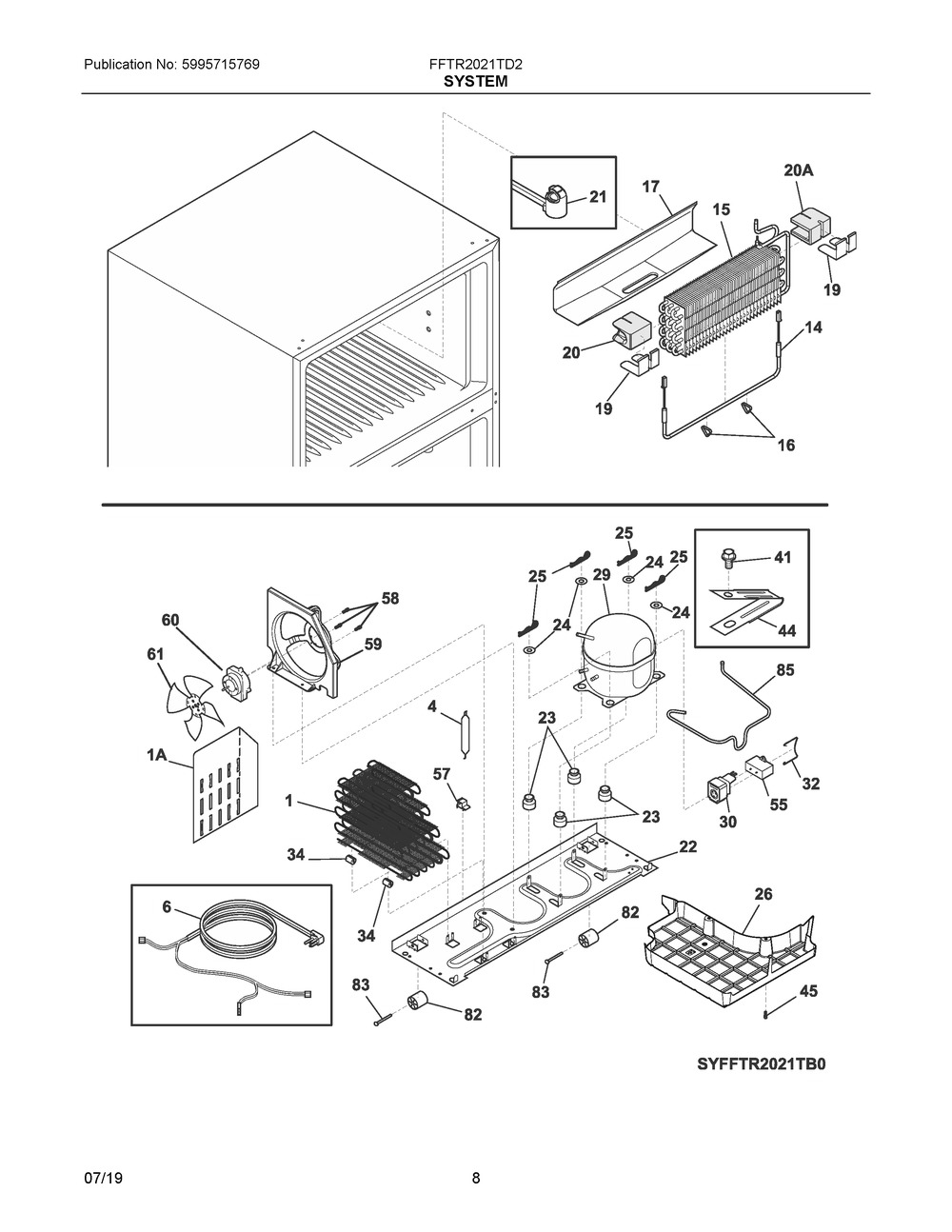 System Diagram and Parts List for FFTR2021TD2  Frigidaire Refrigerator