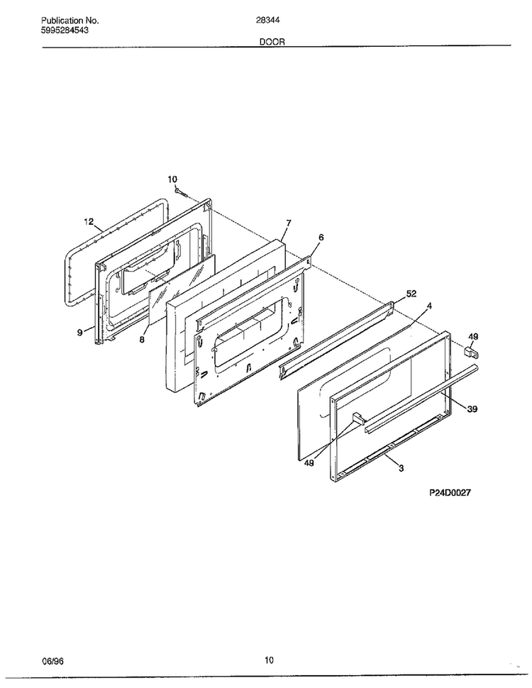 Door Diagram and Parts List for 283447D  Frigidaire Range