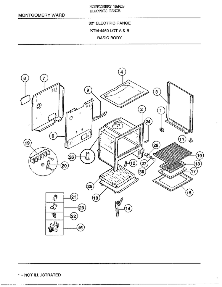 30` Basic Body Diagram and Parts List for 4460B  Frigidaire Range