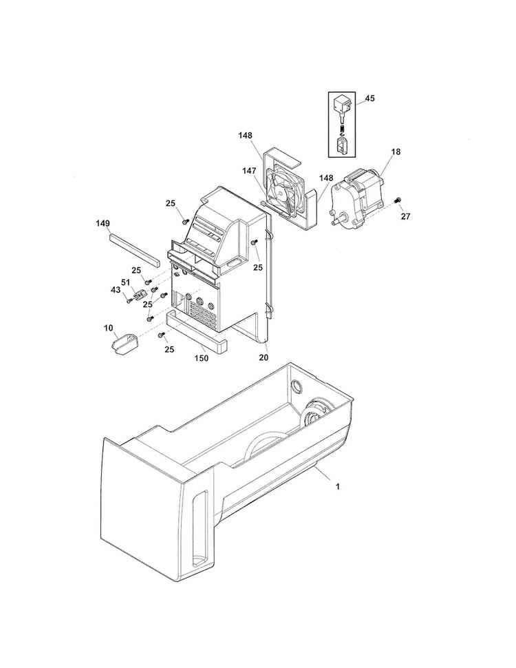 Ice Container Diagram and Parts List for 25370443410  Kenmore Refrigerator