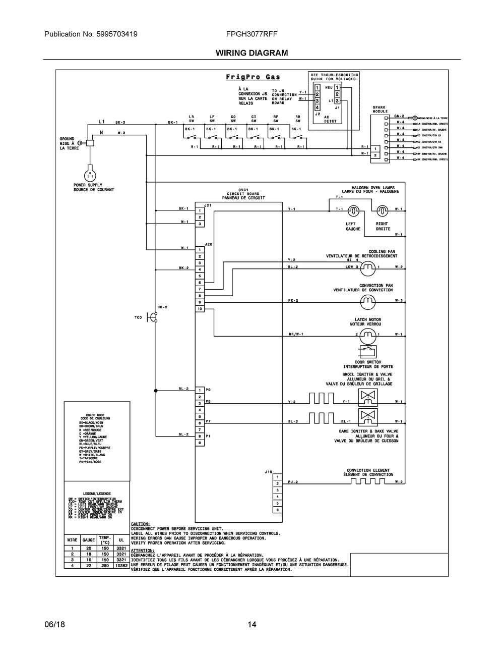 Wiring Diagram Diagram and Parts List for FPGH3077RFF  Frigidaire Range