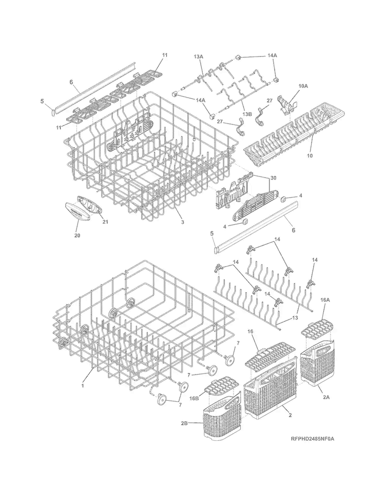 Racks Diagram and Parts List for FPHD2485NF2A  Frigidaire Dishwasher
