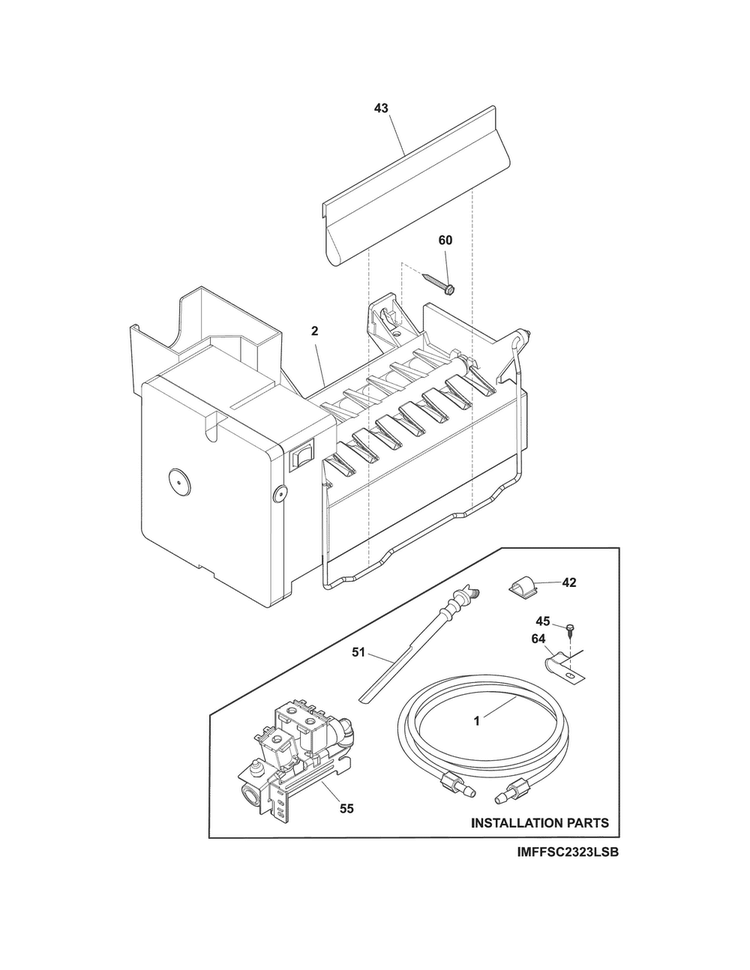 Ice Maker Diagram and Parts List for EI23CS65KS3A  Electrolux Refrigerator