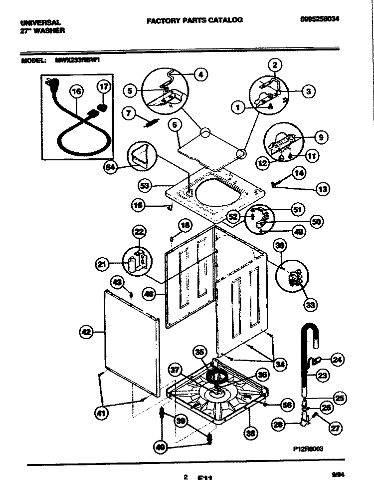 CABINET Diagram and Parts List for MWX233MBW1  Frigidaire Washer