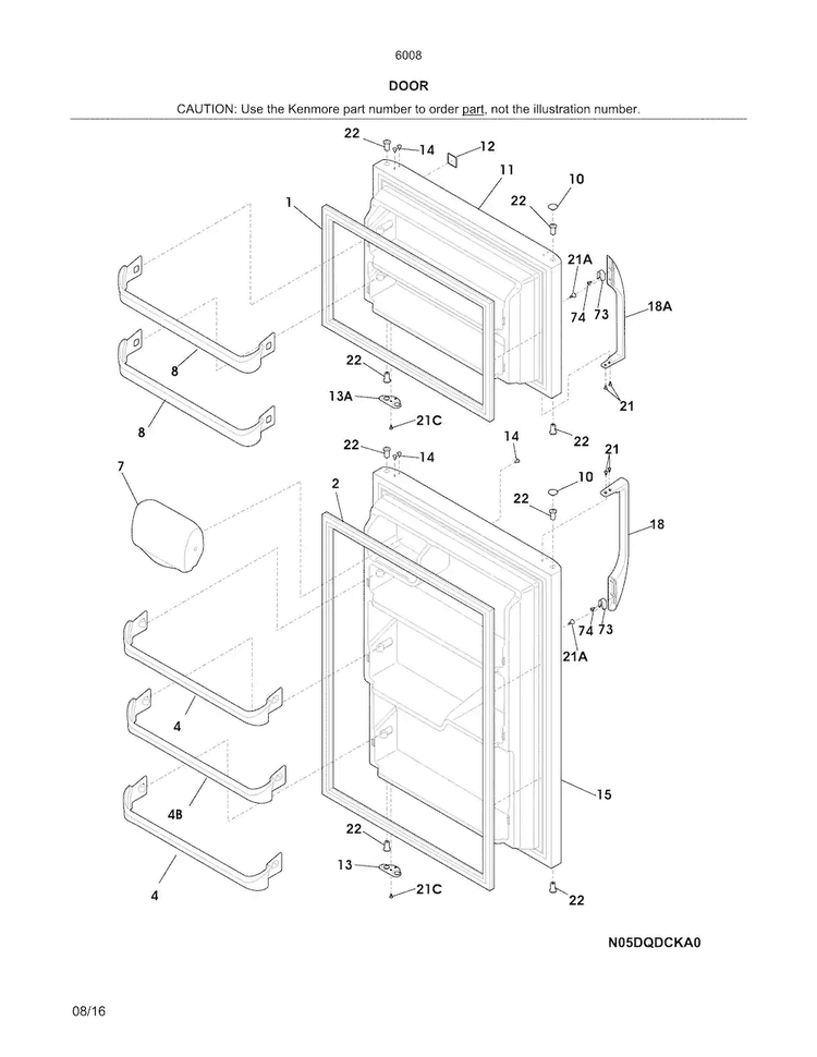 Doors Diagram and Parts List for 25360089413  Kenmore Refrigerator