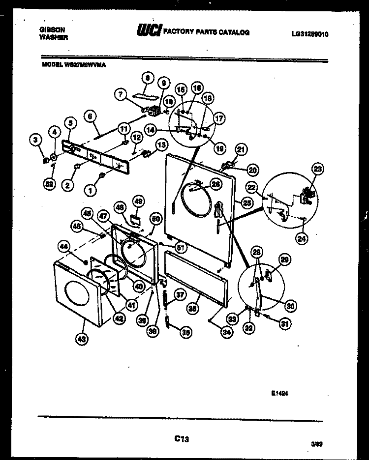 DOOR, CONSOLE AND CONTROL PARTS Diagram and Parts List for WS27M6WVMA  Gibson Washer