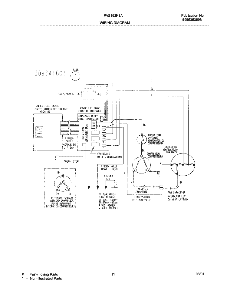 WIRING DIAGRAM Diagram and Parts List for FAS153K1A1  Frigidaire Air Conditioner