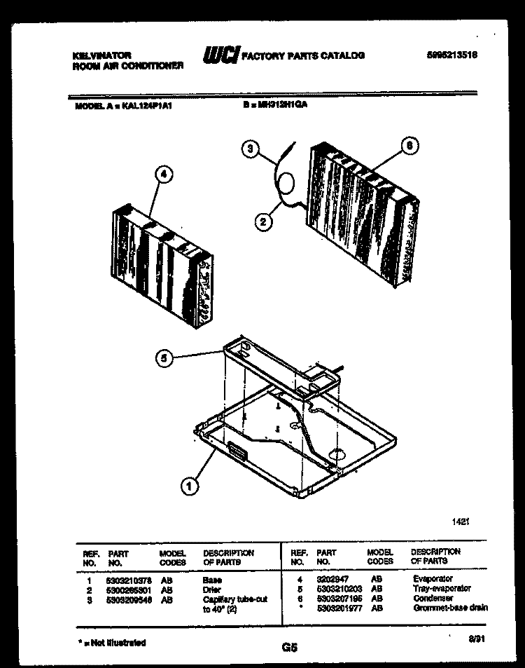 UNIT PARTS Diagram and Parts List for KAL124P1A1  Kelvinator Air Conditioner