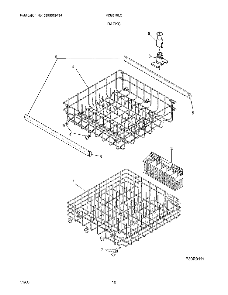 RACKS Diagram and Parts List for FDB510LCS6  Frigidaire Dishwasher